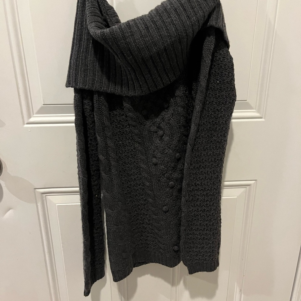 Gray Chunky Knit Cowl Neck Sweater
